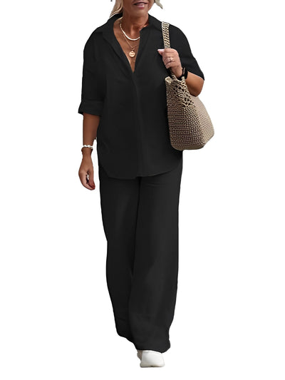 Earleen - Cómodo traje de dos piezas de lino para mujeres