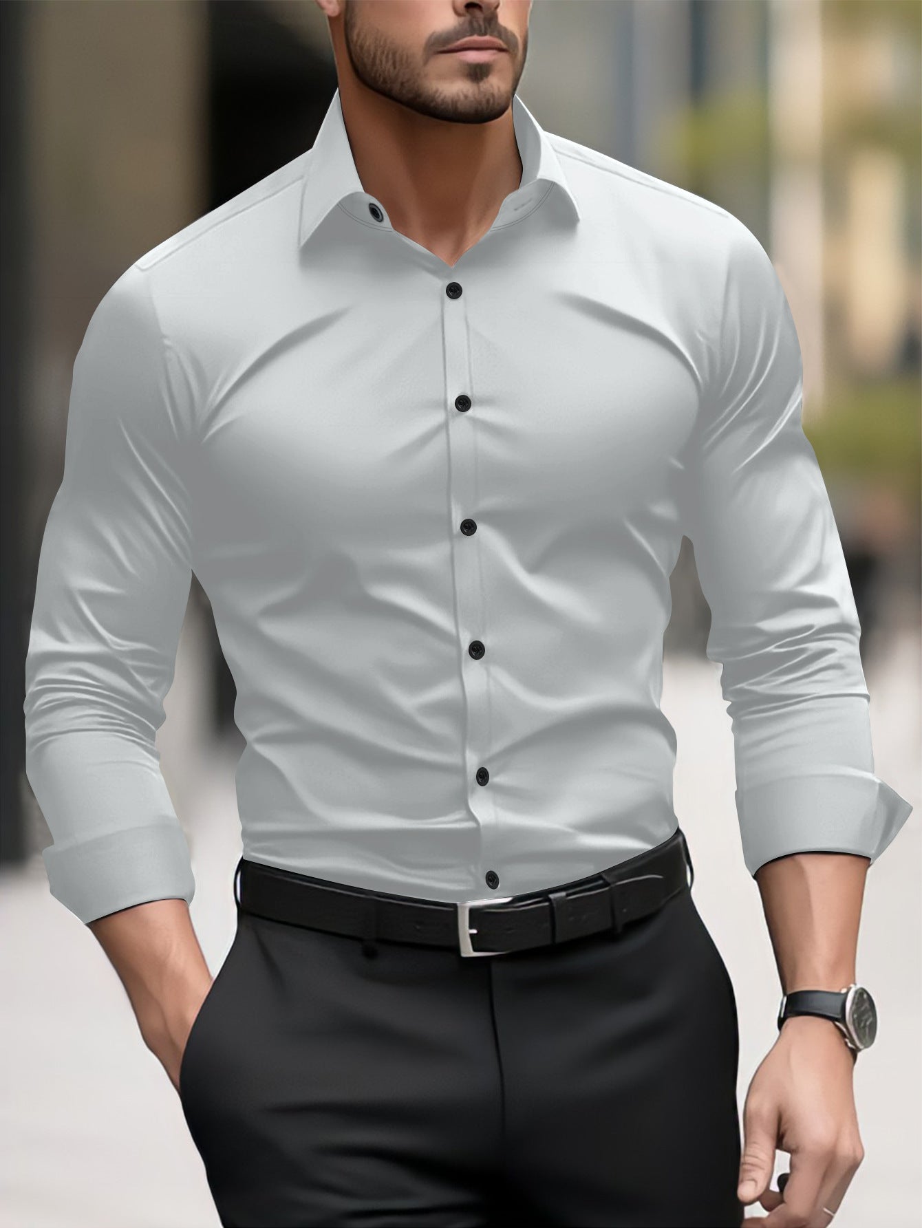 Thomas - Camisa de negocios casual con cuello de solapa para hombres