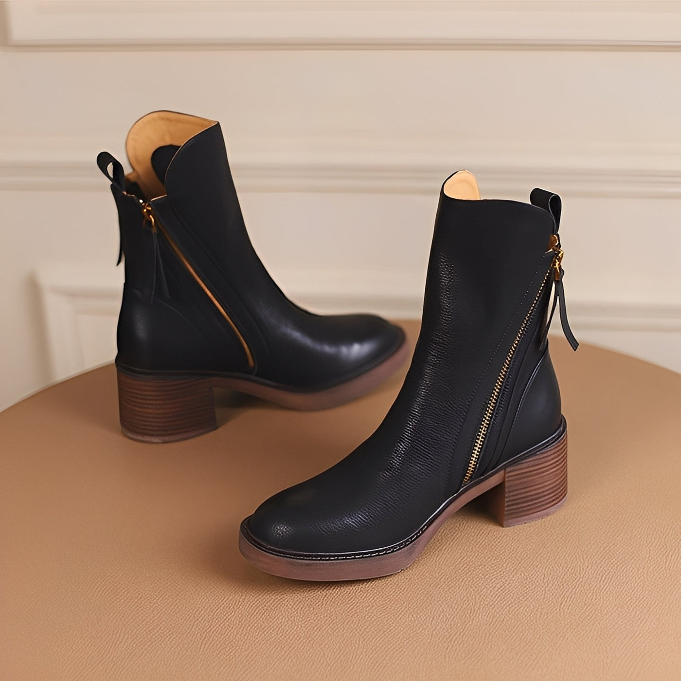 Pamella - Clásicas botas de cuero altas al tobillo para mujeres