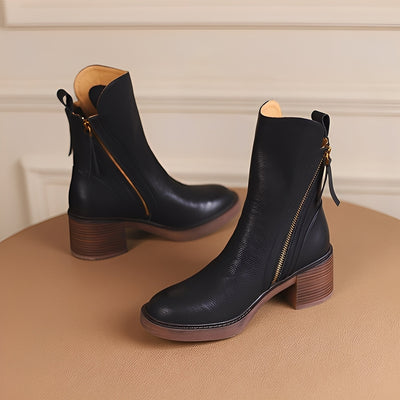 Pamella - Clásicas botas de cuero altas al tobillo para mujeres