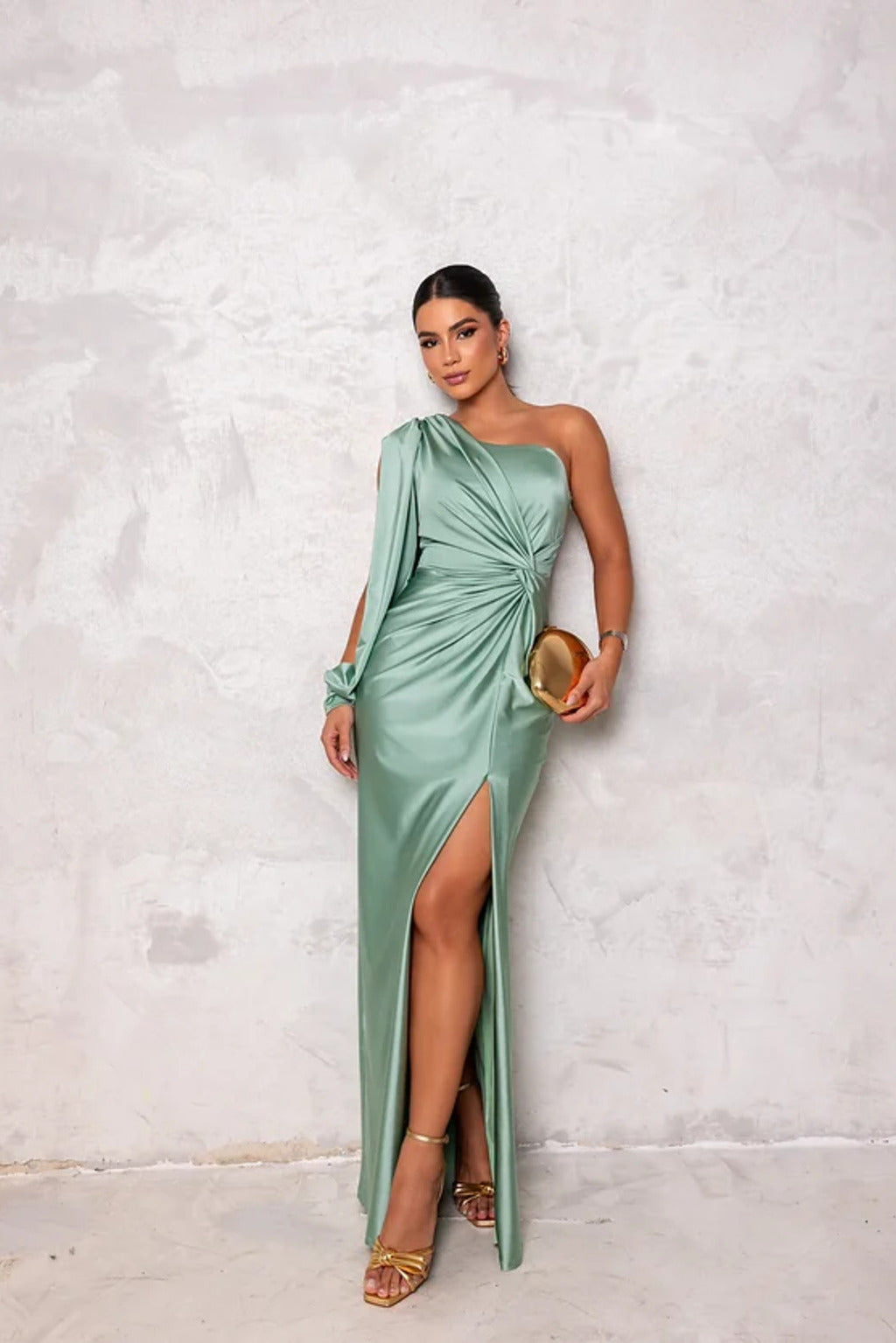 Fely - Vestido Satinado de Un Solo Hombro Radiante