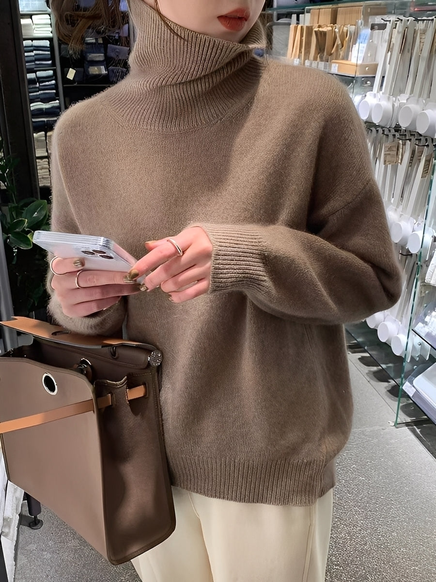 Adrienne - Suéter de cashmere con cuello alto, estiloso, suelto y cómodo