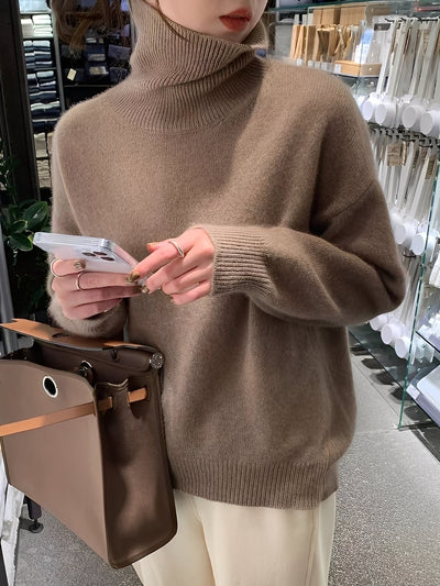 Adrienne - Suéter de cashmere con cuello alto, estiloso, suelto y cómodo