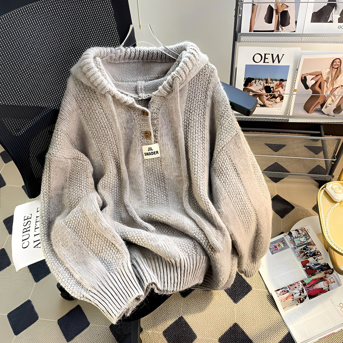 Haylee - Suéter de punto casual con capucha y tapeta para mujer