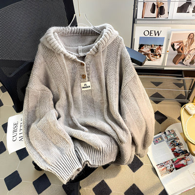 Haylee - Suéter de punto casual con capucha y tapeta para mujer