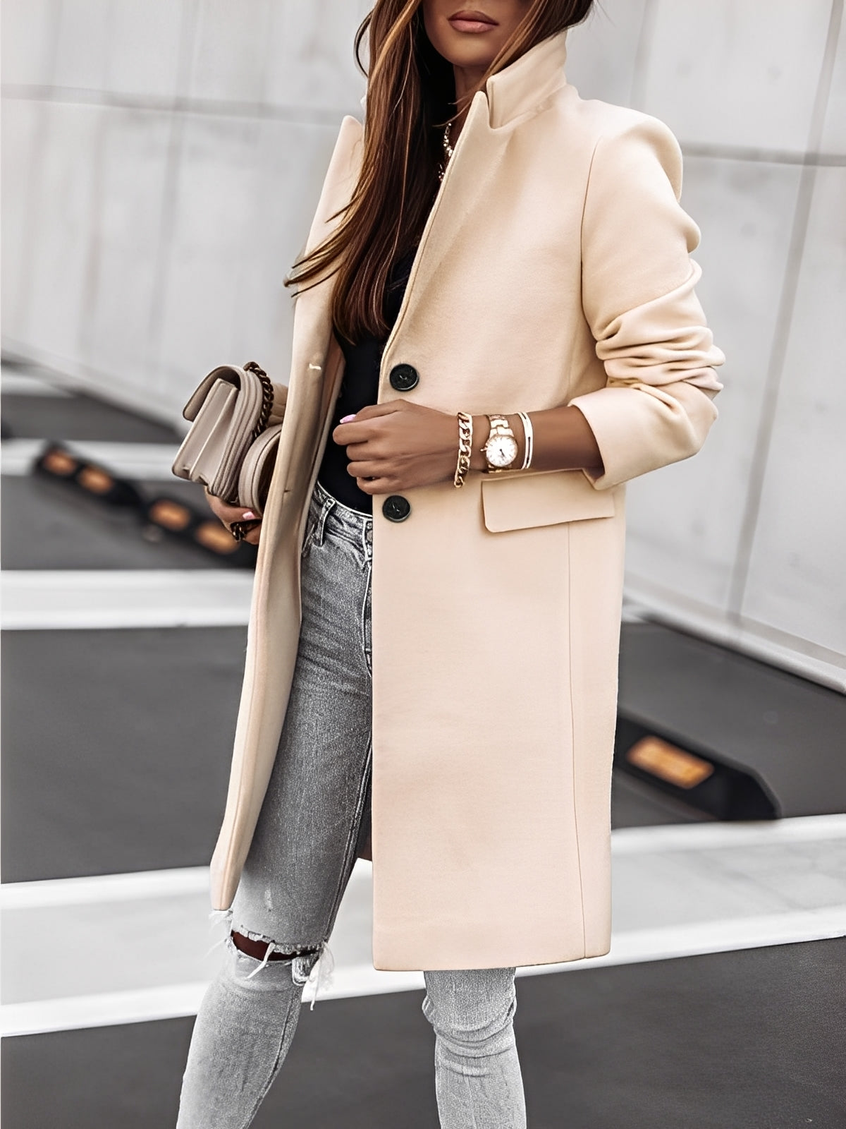 Rhetta - Elegante abrigo de lana con botones para mujeres