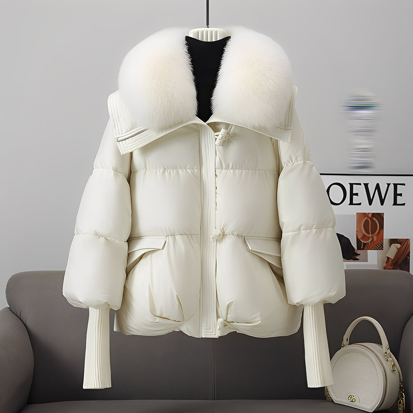 Victoria - elegante chaqueta de plumas rompevientos con cuello de piel para mujeres