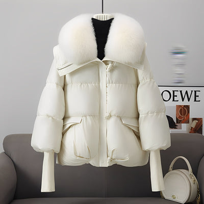 Victoria - elegante chaqueta de plumas rompevientos con cuello de piel para mujeres