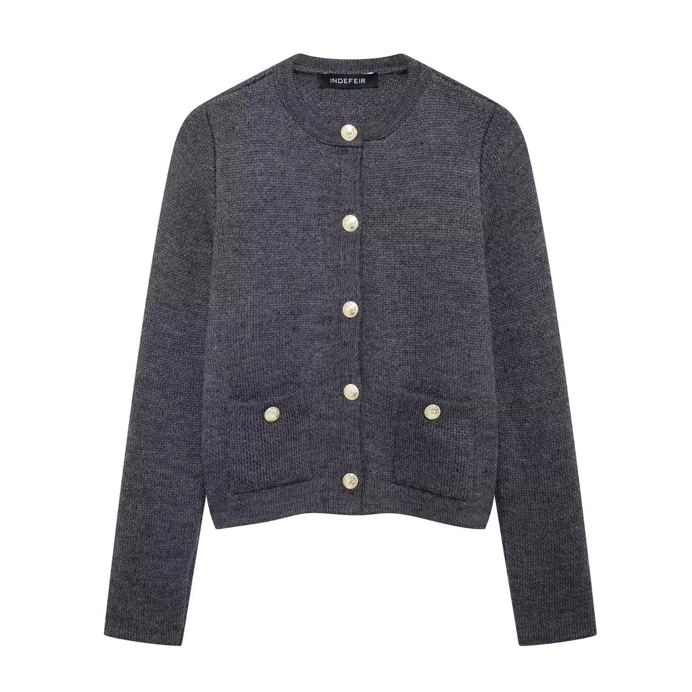 Zinnia - Chaqueta de punto casual con botonadura dorada para mujer