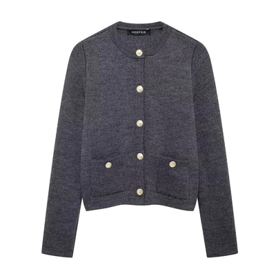 Zinnia - Chaqueta de punto casual con botonadura dorada para mujer