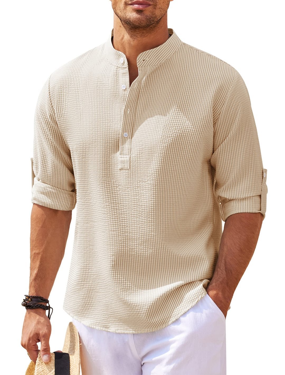 Darwin - Camisa Casual de Manga Larga de Lino para Hombres