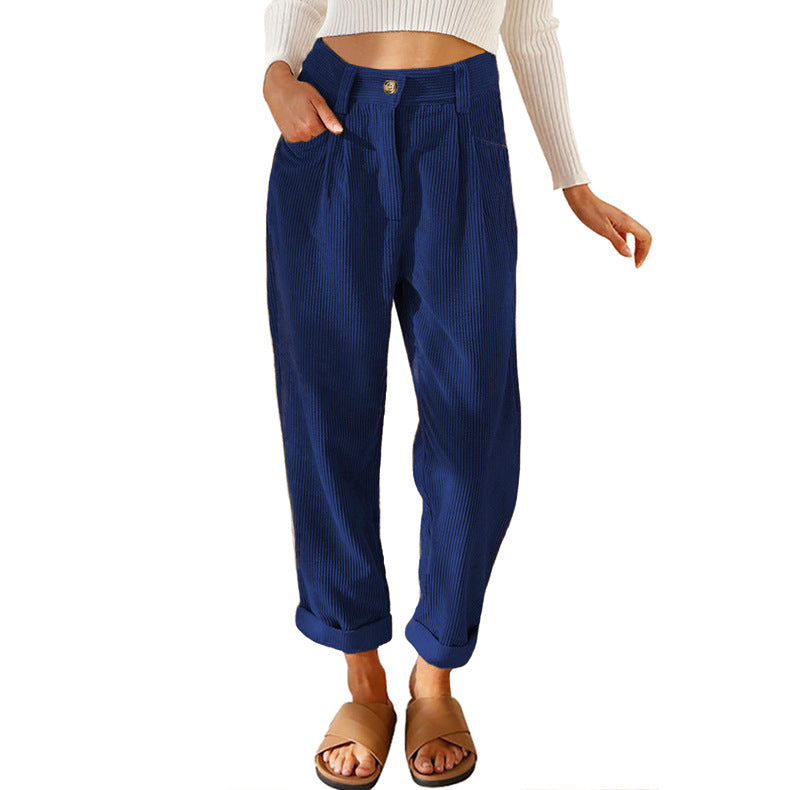Chelsie - Pantalones de pana casuales con talle alto para mujer