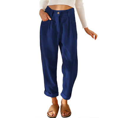 Chelsie - Pantalones de pana casuales con talle alto para mujer