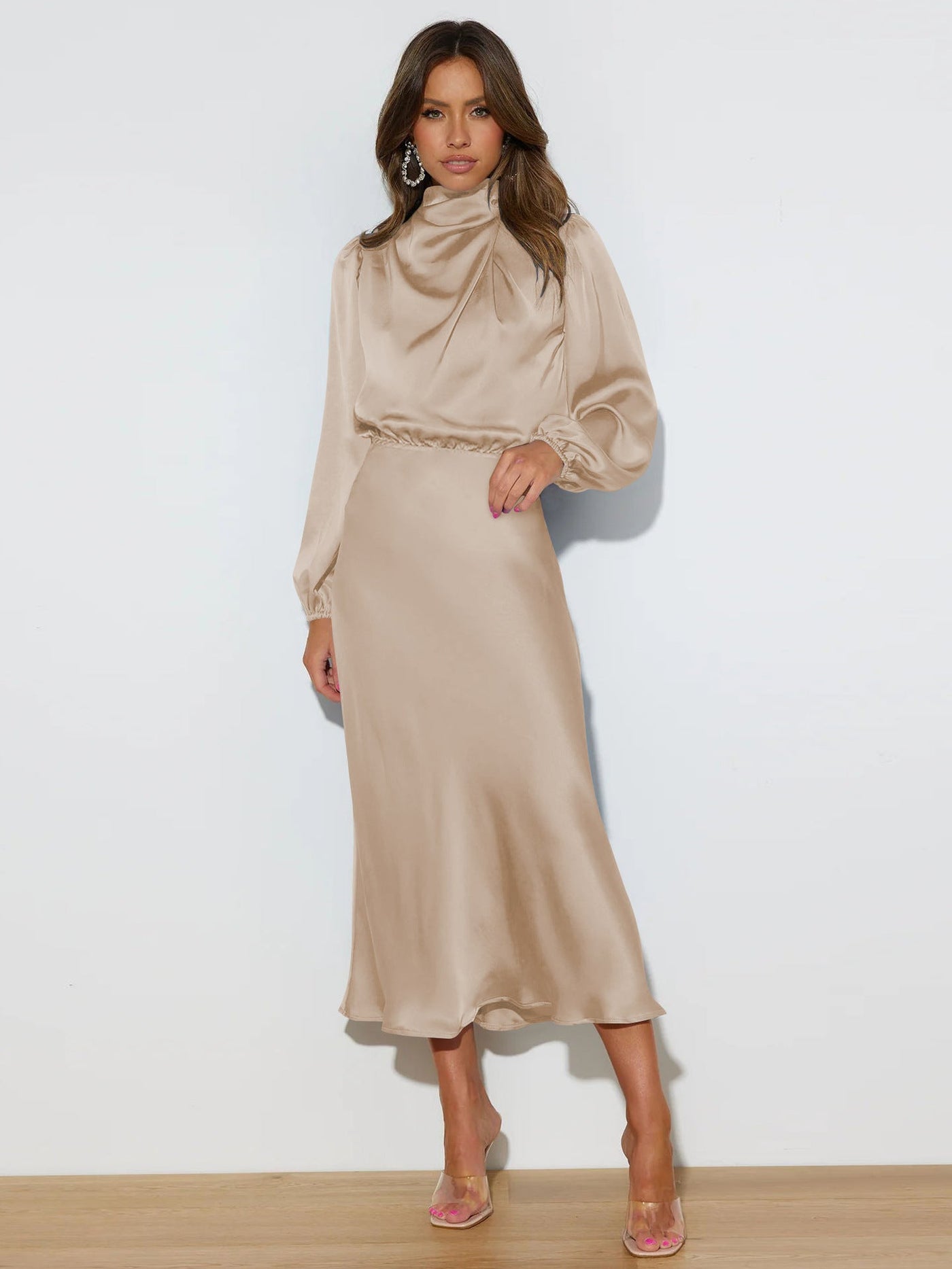Danica - Vestido formal de manga larga con cuello halter para mujeres
