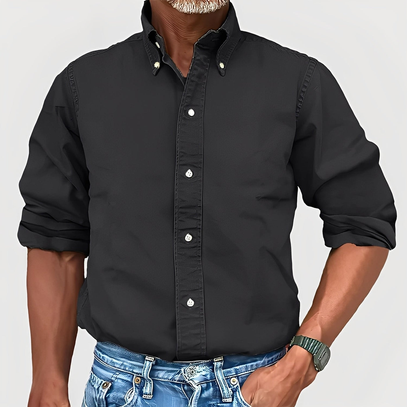 Ronald - Camisa de manga larga con solapa retro para hombres