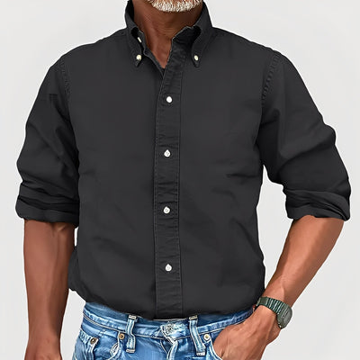 Ronald - Camisa de manga larga con solapa retro para hombres