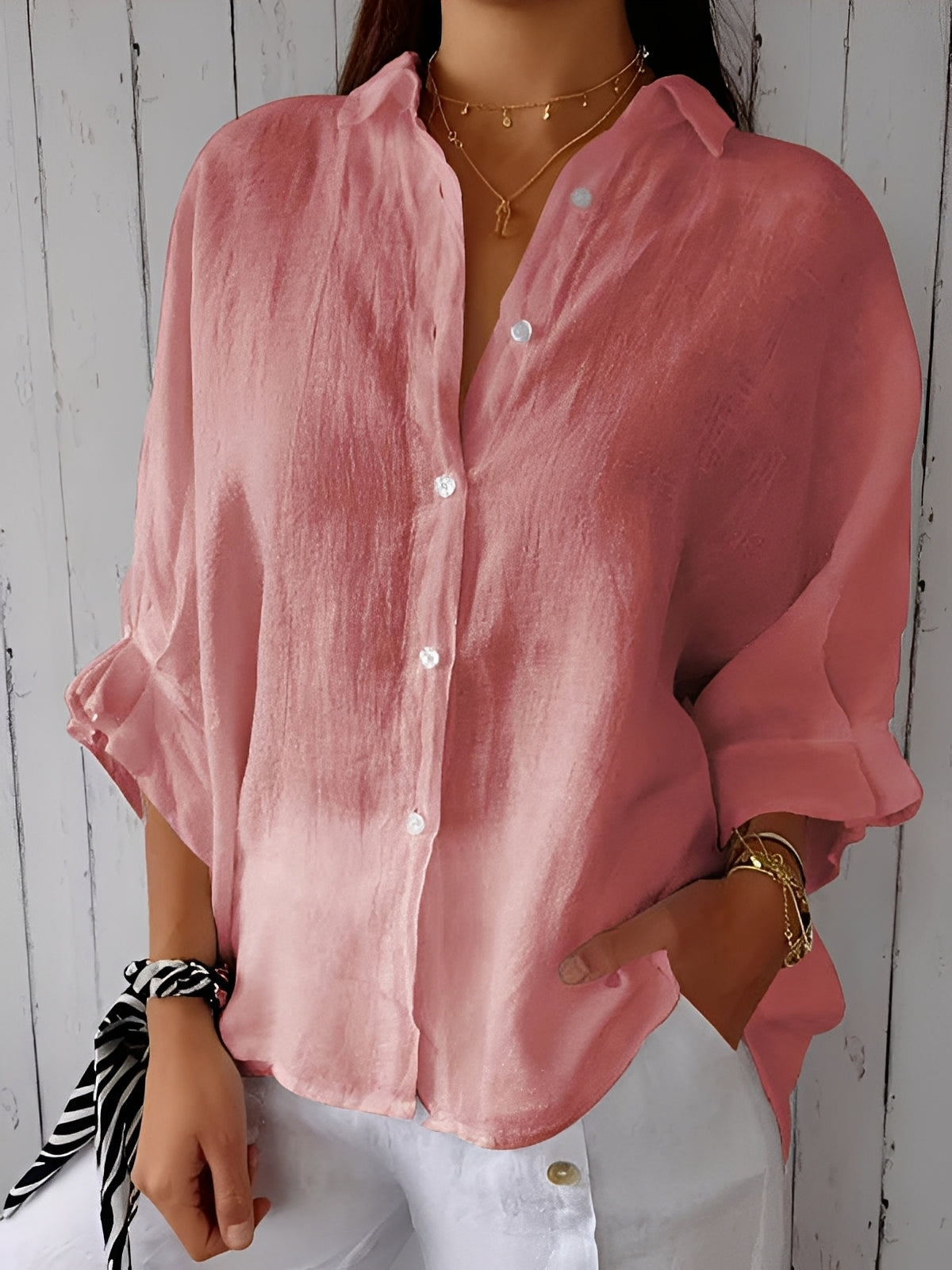 Griselda - Camisa suelta de algodón y lino para mujeres