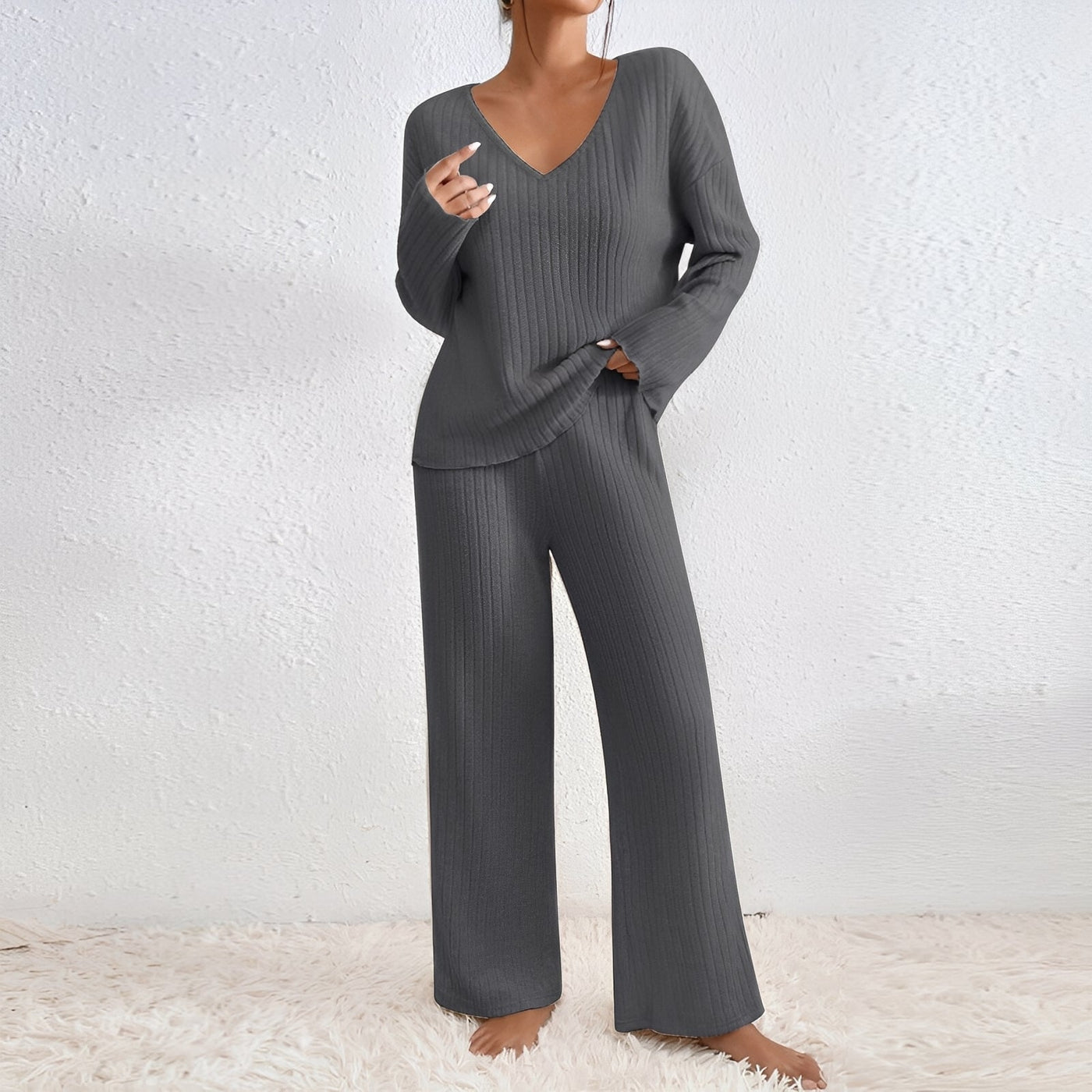 Michele - Conjunto de salón de dos piezas de punto informal para mujeres