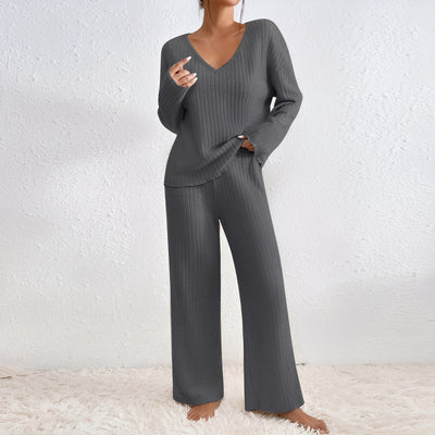 Michele - Conjunto de salón de dos piezas de punto informal para mujeres