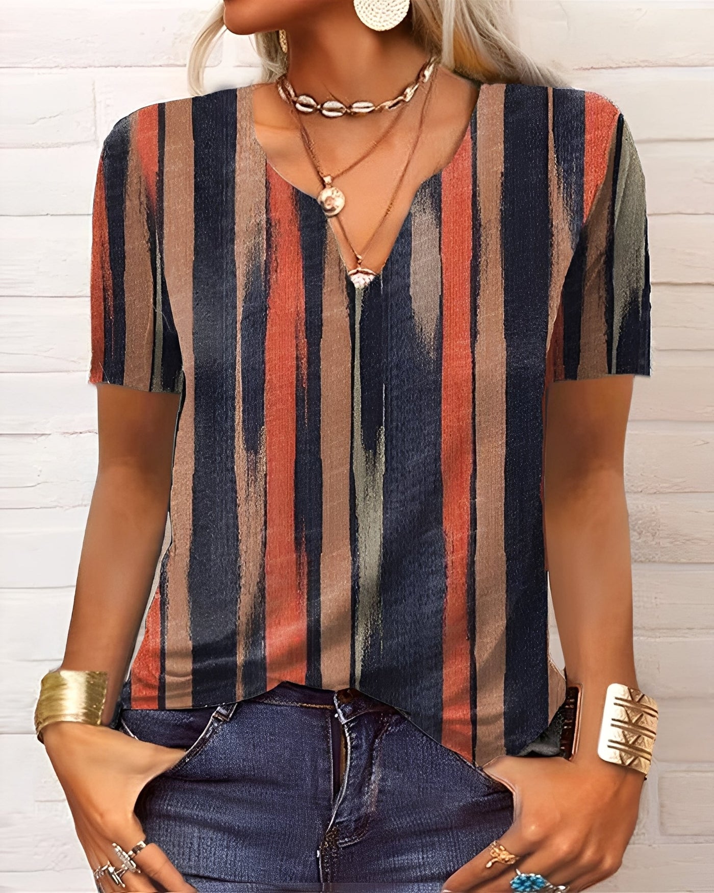 Denise - Blusa boho con cuello en V y botones para mujer