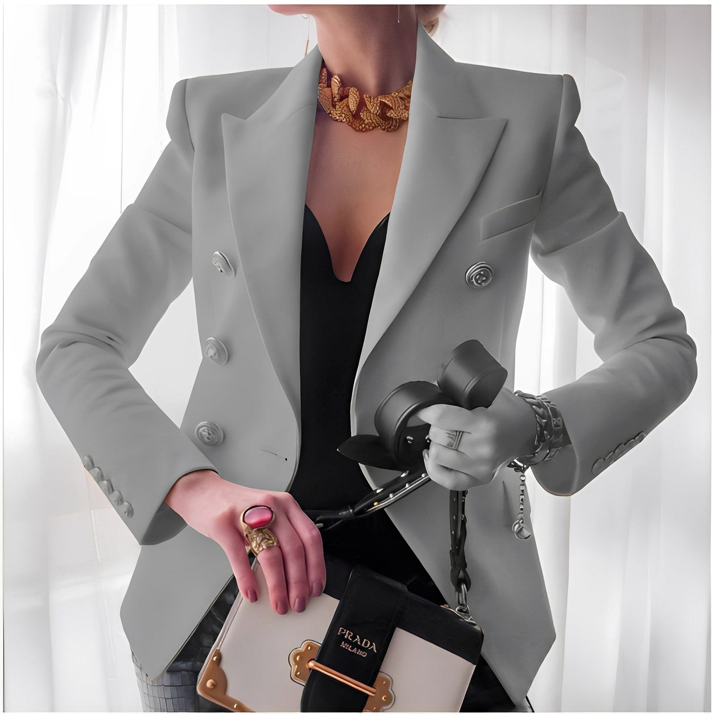 Raschelle - Blazer Clásico con Botones para Mujer