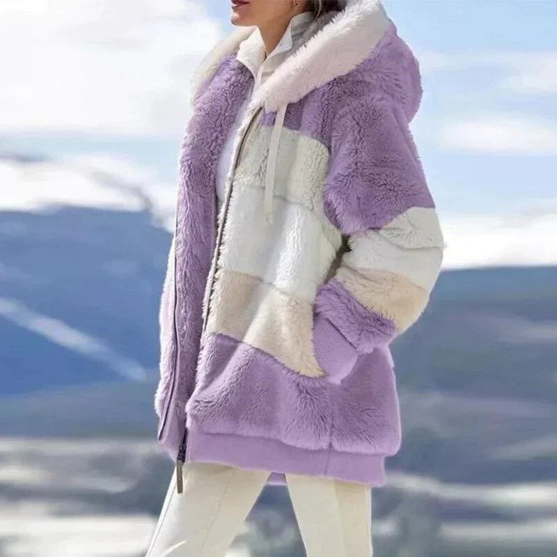 Alice – Chaqueta con capucha de tweed acogedor con forro de lana