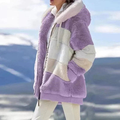 Alice – Chaqueta con capucha de tweed acogedor con forro de lana