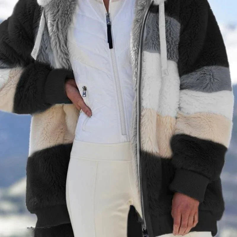 Alice – Chaqueta con capucha de tweed acogedor con forro de lana