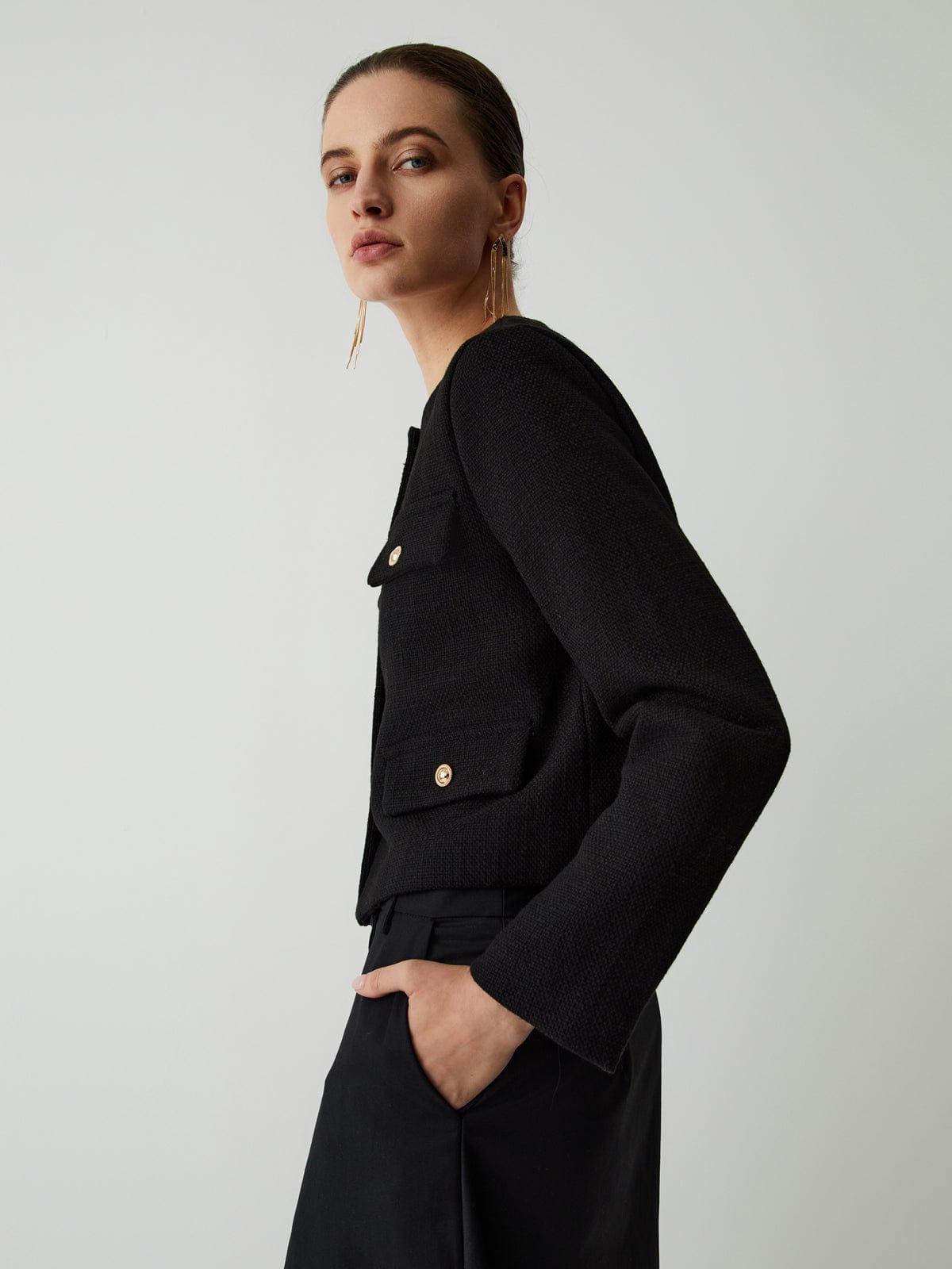 Miriam - Chaqueta clásica de tweed para mujer con botones dorados