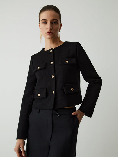 Miriam - Chaqueta clásica de tweed para mujer con botones dorados