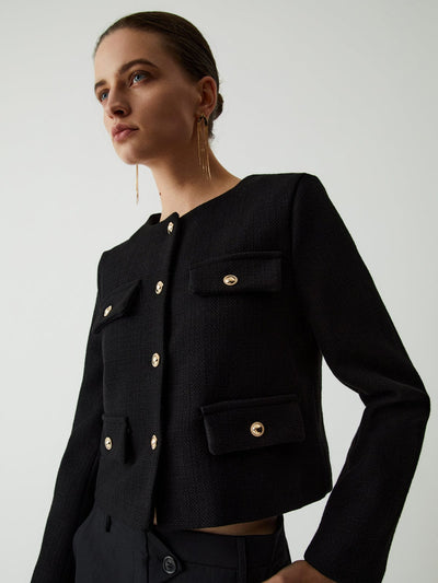 Miriam - Chaqueta clásica de tweed para mujer con botones dorados