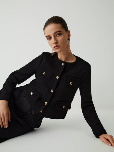 Miriam - Chaqueta clásica de tweed para mujer con botones dorados