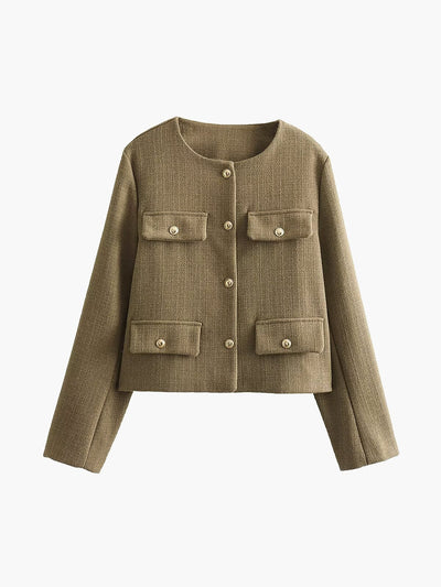 Miriam - Chaqueta clásica de tweed para mujer con botones dorados