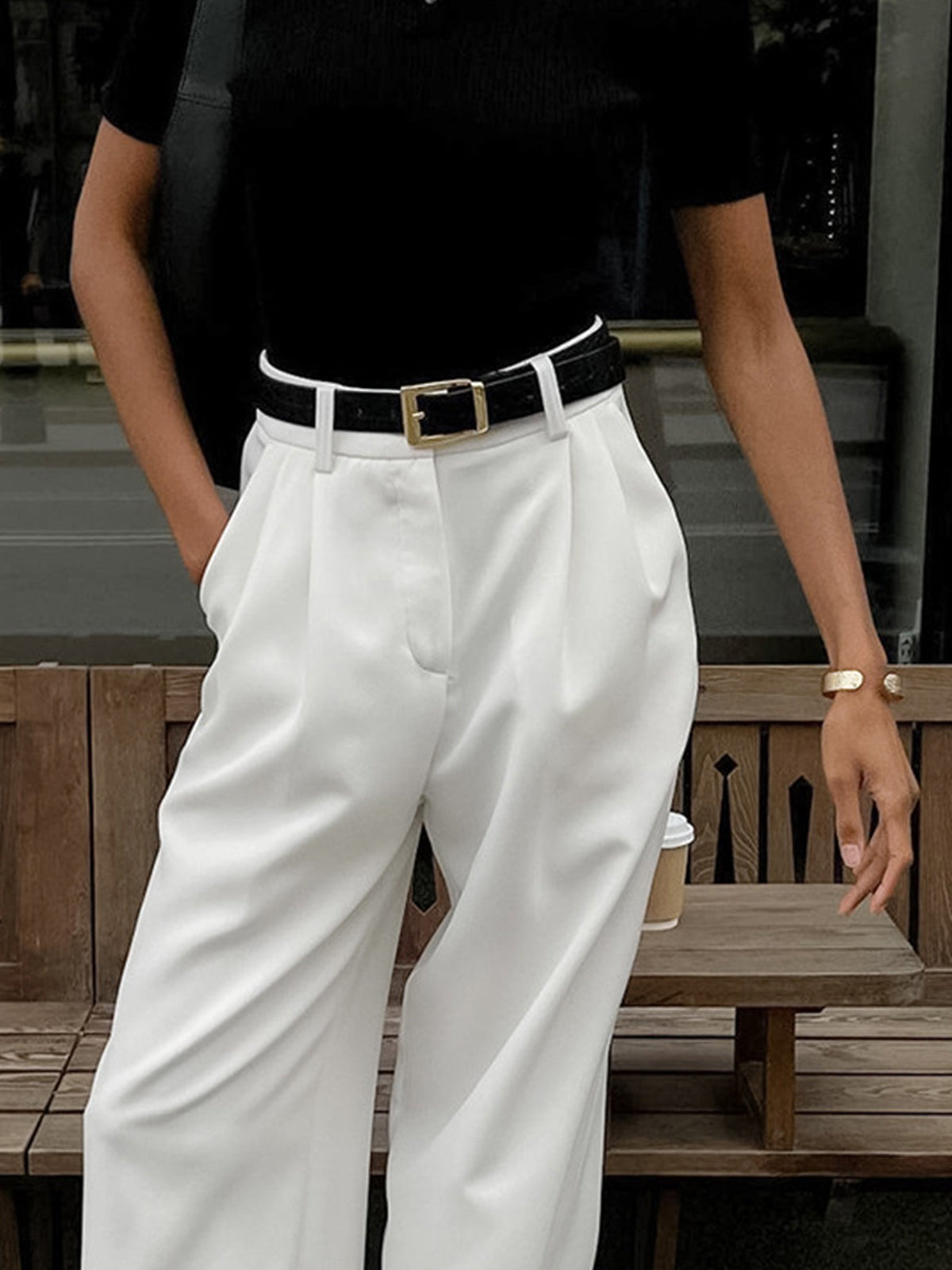 Marlene – Pantalón de Tela Ancho Sin Cinturón