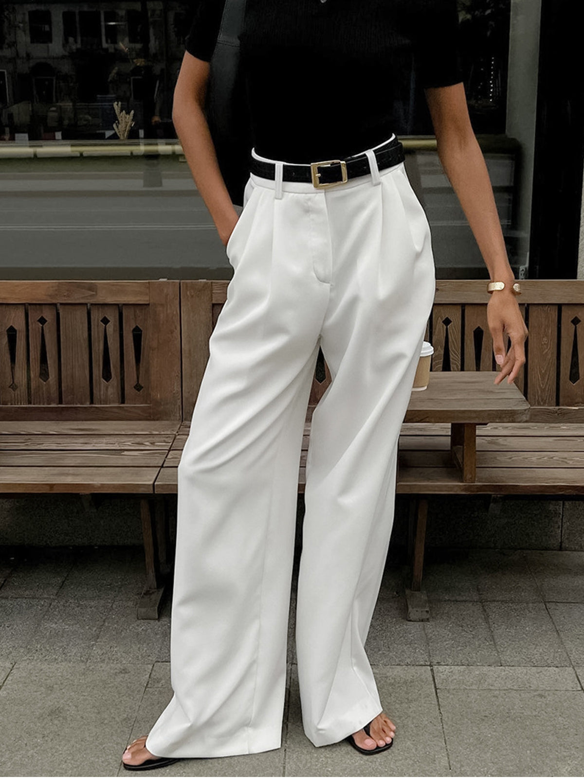 Marlene – Pantalón de Tela Ancho Sin Cinturón