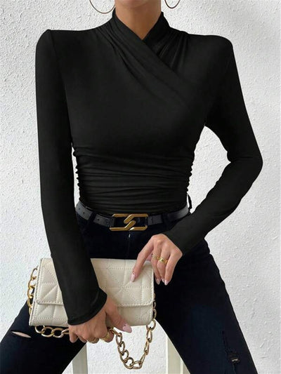 Isabelle – Suéter Atado con Collar Cruzado y Pliegues