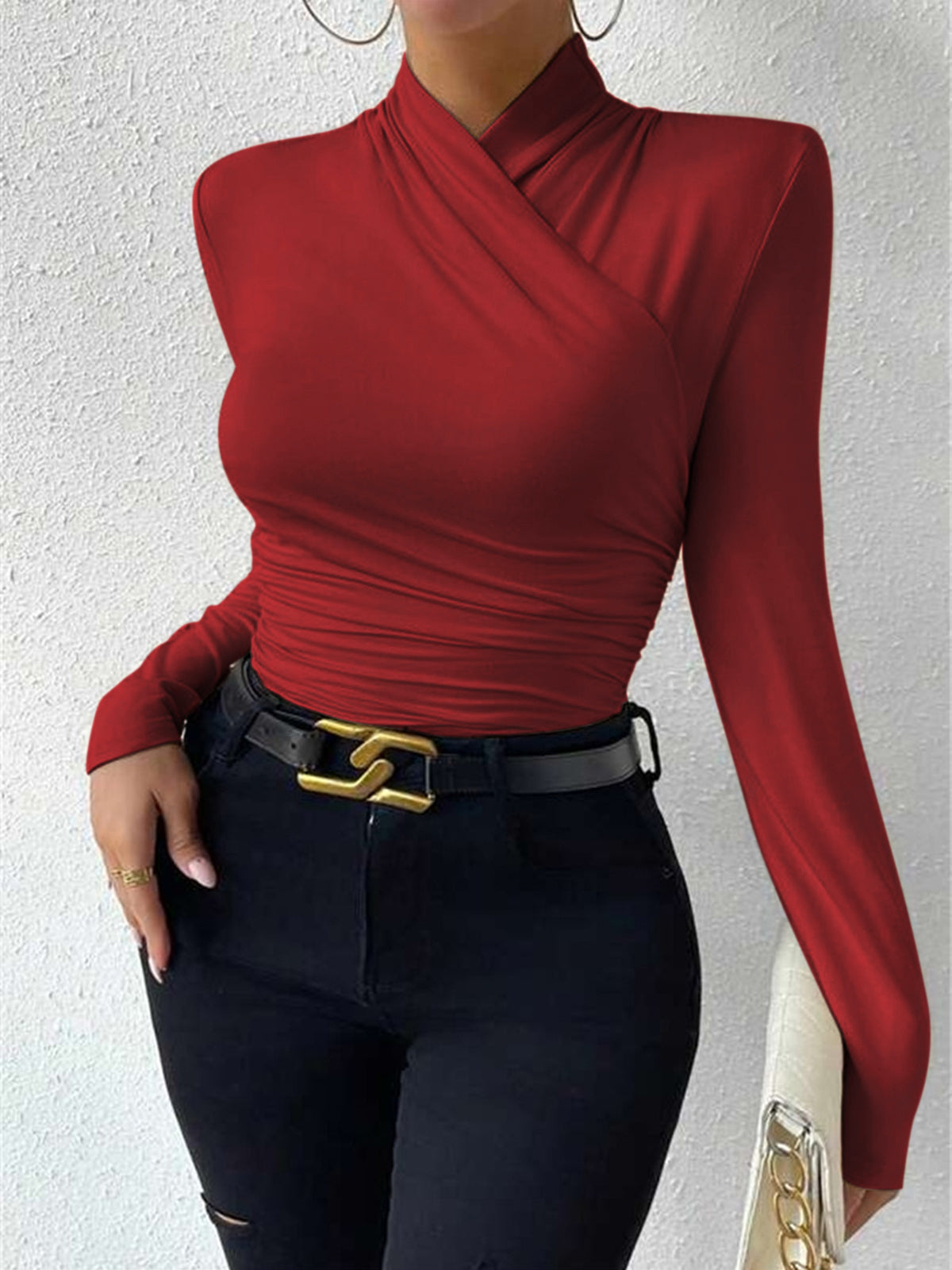 Isabelle – Suéter Atado con Collar Cruzado y Pliegues