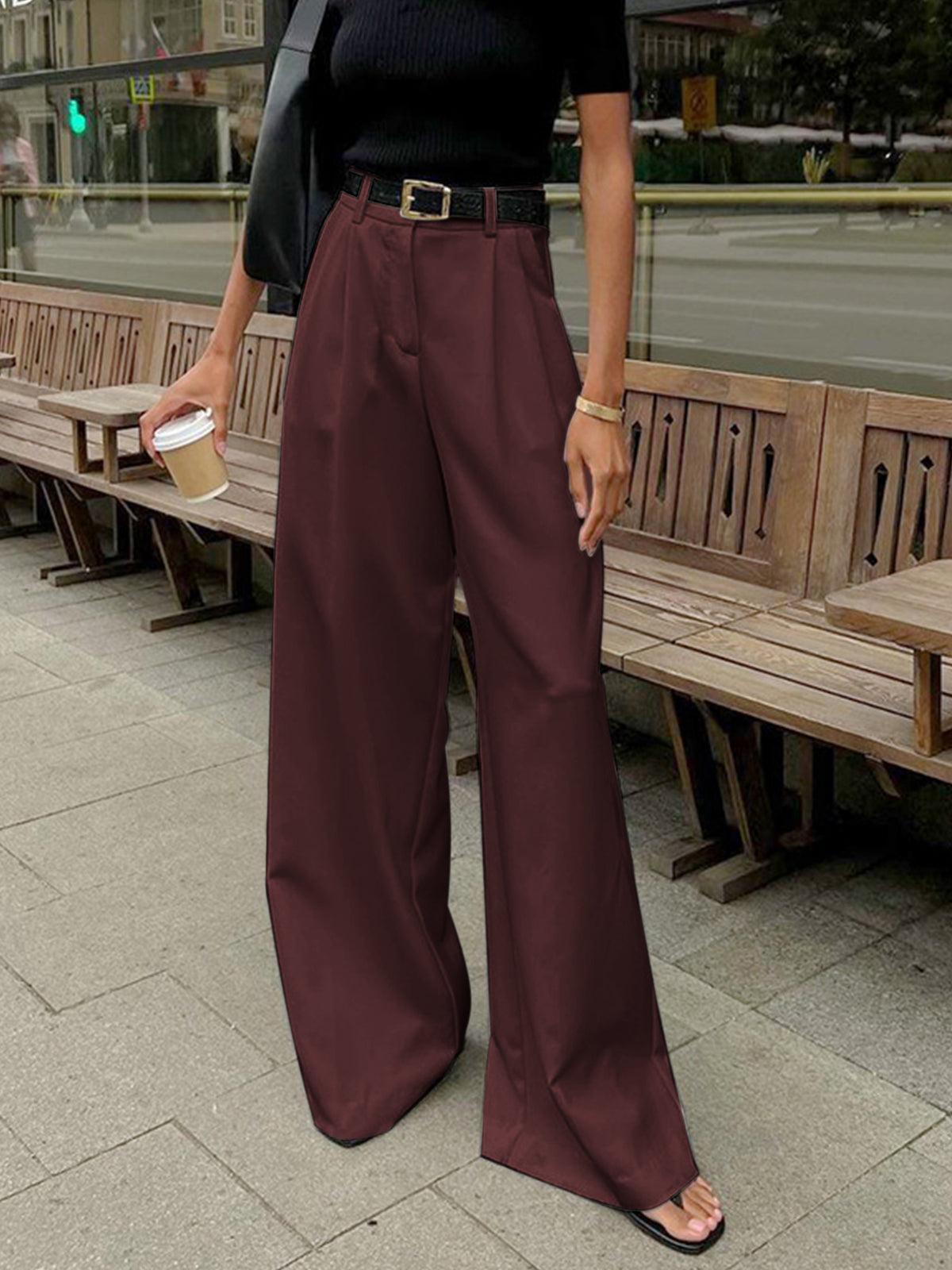 Marlene – Pantalón de Tela Ancho Sin Cinturón