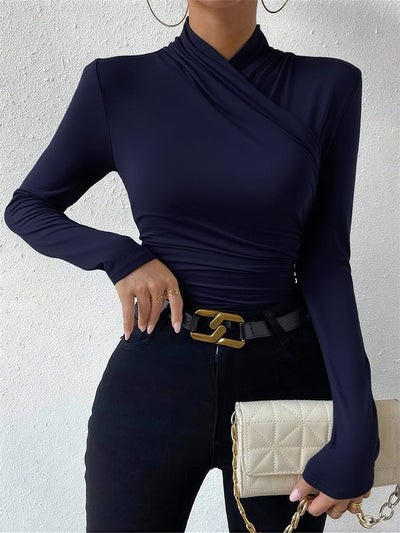 Isabelle – Suéter Atado con Collar Cruzado y Pliegues