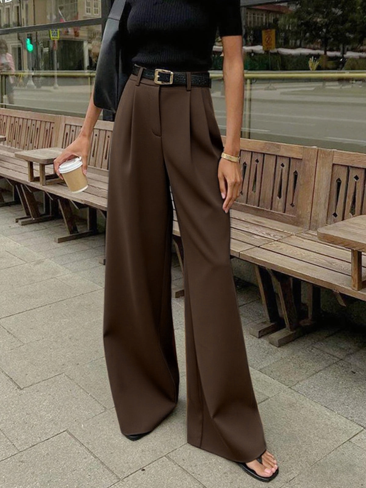 Marlene – Pantalón de Tela Ancho Sin Cinturón