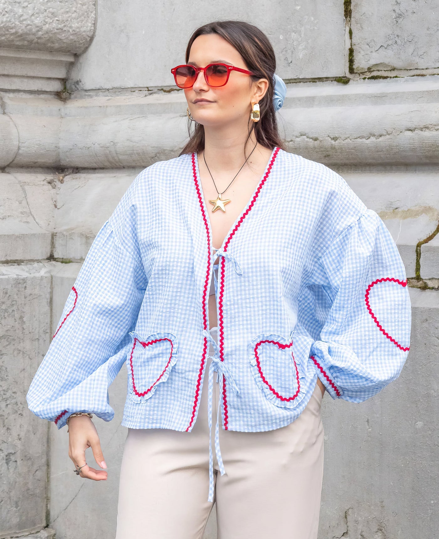 Claudia – Blusa Gingham con Nudo