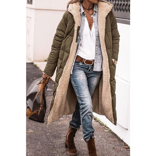 Ariadna - Larga chaqueta de invierno reversible para mujer