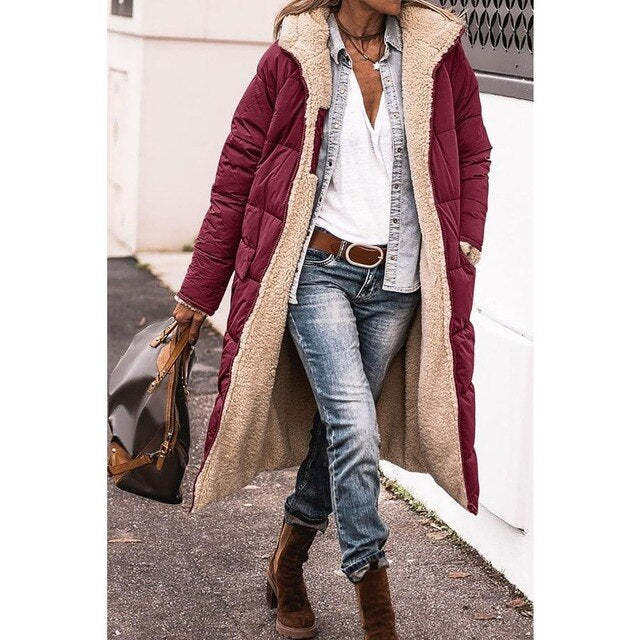Ariadna - Larga chaqueta de invierno reversible para mujer