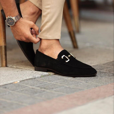Rami - Hombres Mocasines de Gamuza con Hebilla de Metal