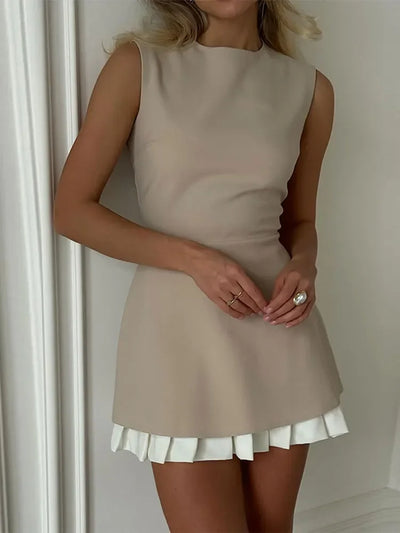 Cheska - Conjunto de Minivestido sin Mangas con Dobladillo Plisado