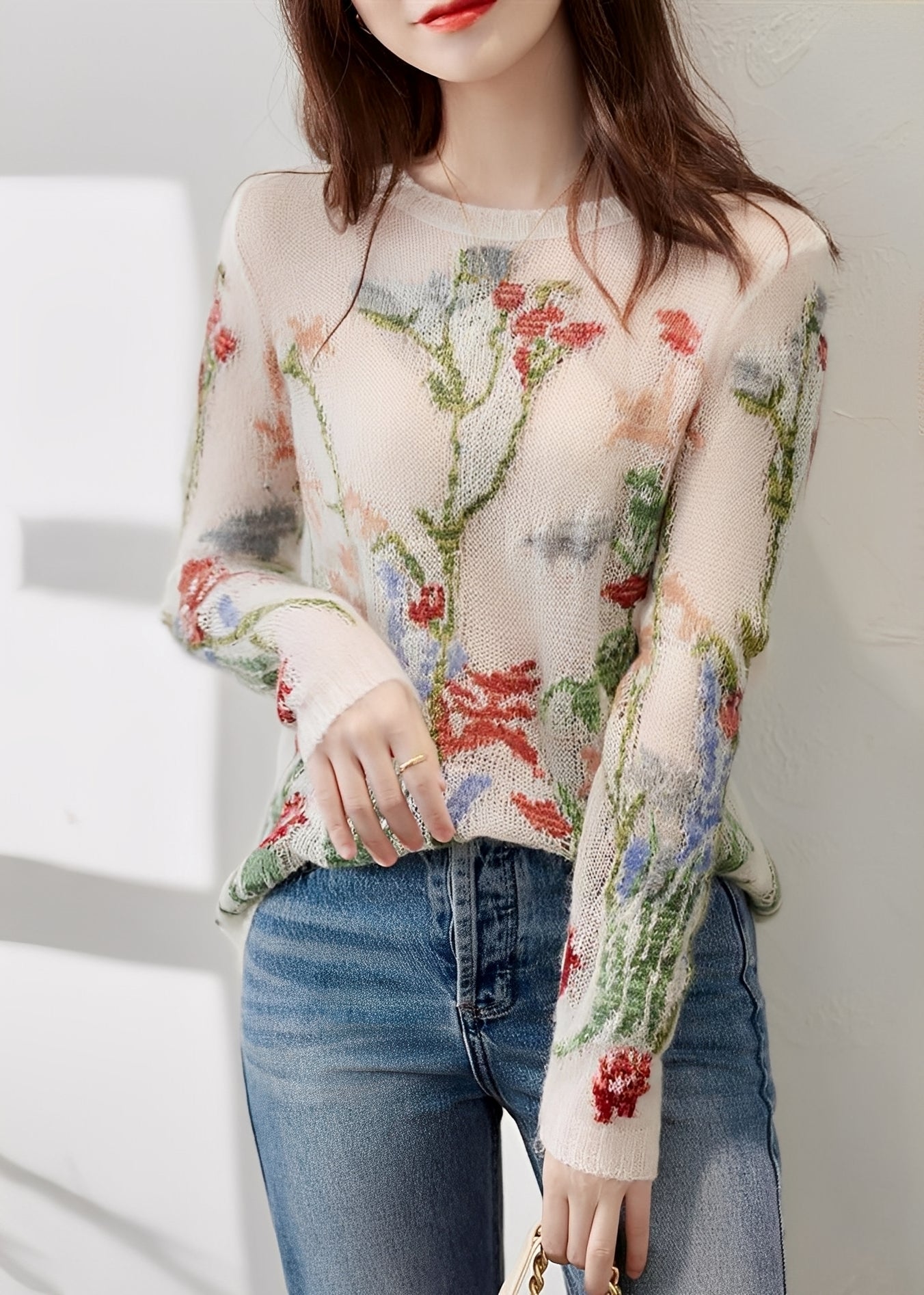 Gisselle - Elegante suéter de punto con estampado floral para mujer