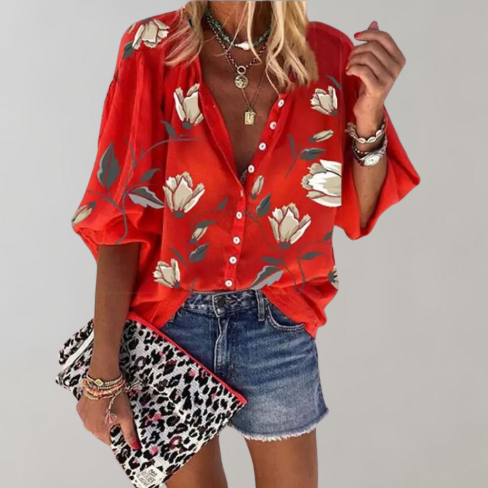 Melian - Blusa con estampado de flores para mujer