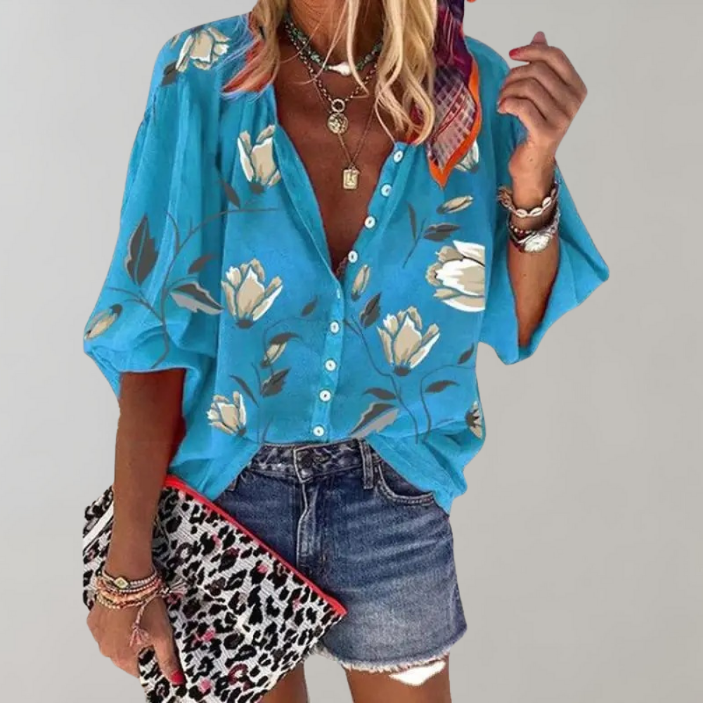 Melian - Blusa con estampado de flores para mujer