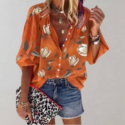 Melian - Blusa con estampado de flores para mujer
