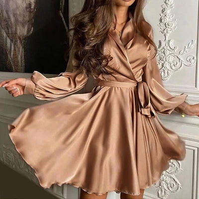 Pauline - Vestido de satén - Volantes de manga larga
